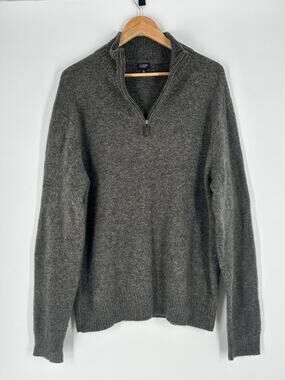 J.Crew Jumper Mens XL Grey 100% Lambswool 1/4 Zip Mock Neck Knit Winter Preppy